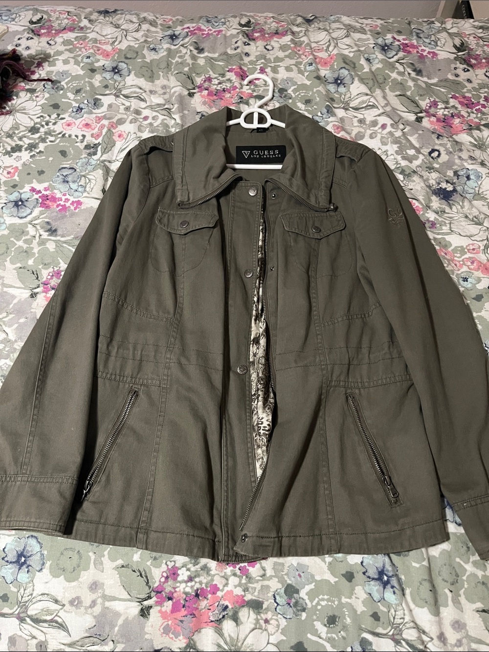 GUESS Olive Utility Field Jacket with Zip Pockets